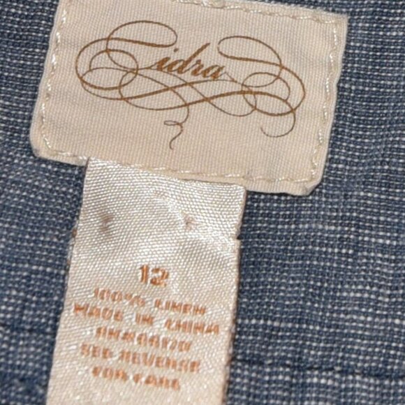 Cidra by Anthropologie Blue Linen Cropped Pants Size 12 100% Linen Wide Leg Summ - Picture 7 of 9